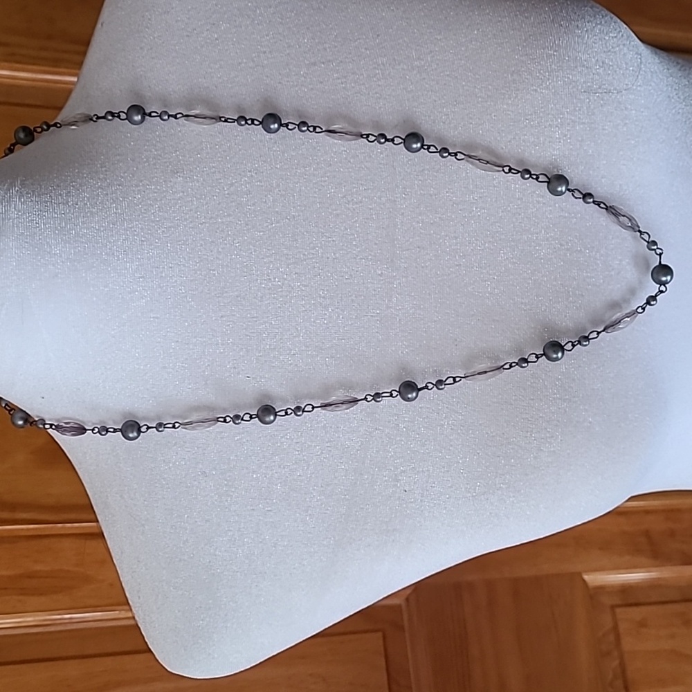 Woman's Grey Beaded Necklace